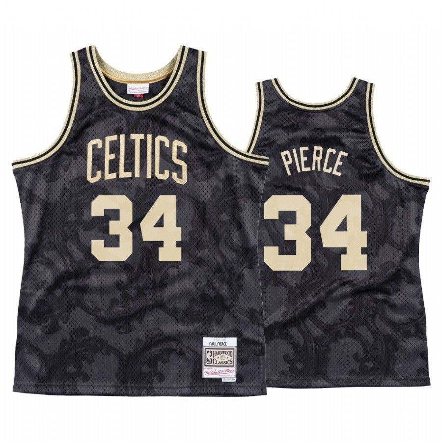 Men's Boston Celtics Paul Pierce Black Toile Black Jersey - JS555