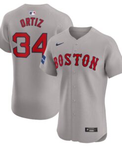 Men's Boston Red Sox David Ortiz Gray Road Elite Sponsor Patch Player Jersey