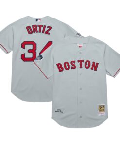 Men's Boston Red Sox David Ortiz Mitchell & Ness Gray 2004 Cooperstown Collection Throwback Jersey