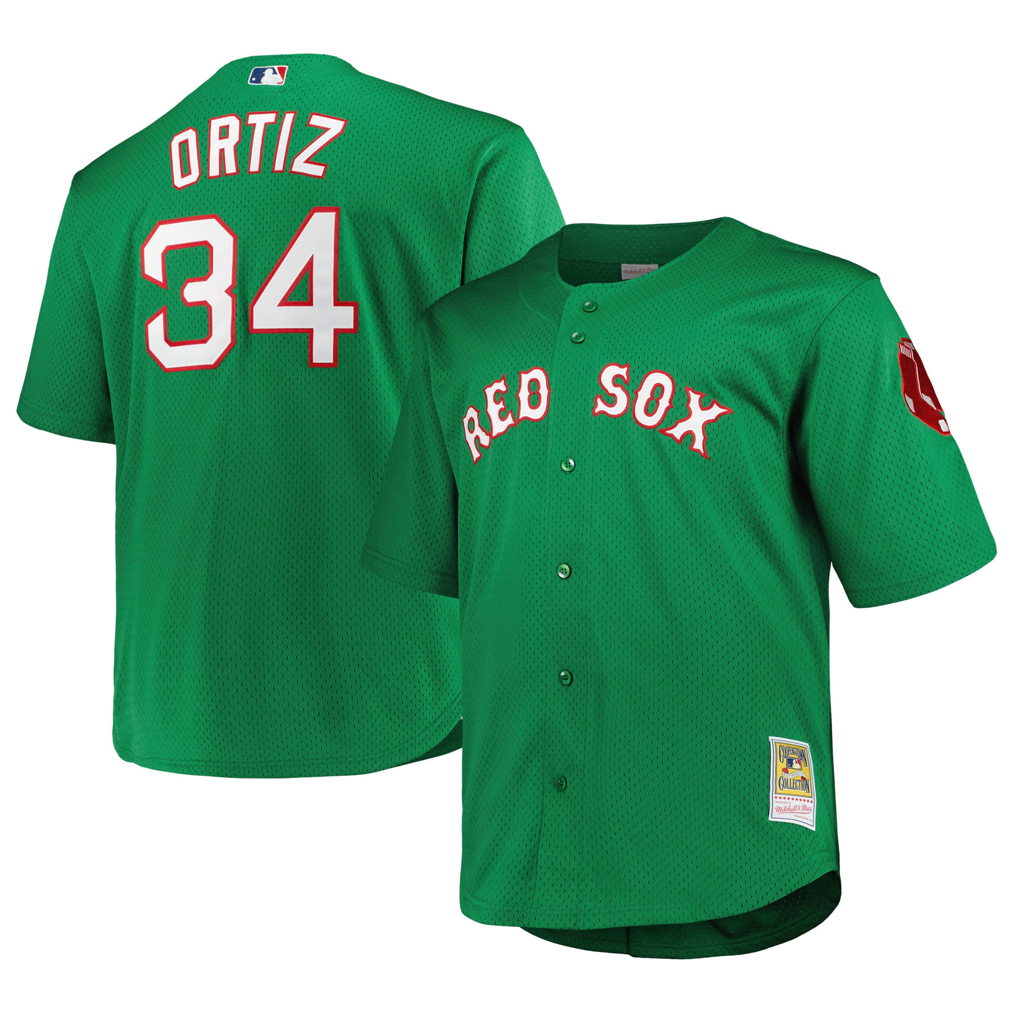 Men's Boston Red Sox David Ortiz Mitchell & Ness Kelly Green Big & Tall Cooperstown Collection Mesh Batting Practice Jersey