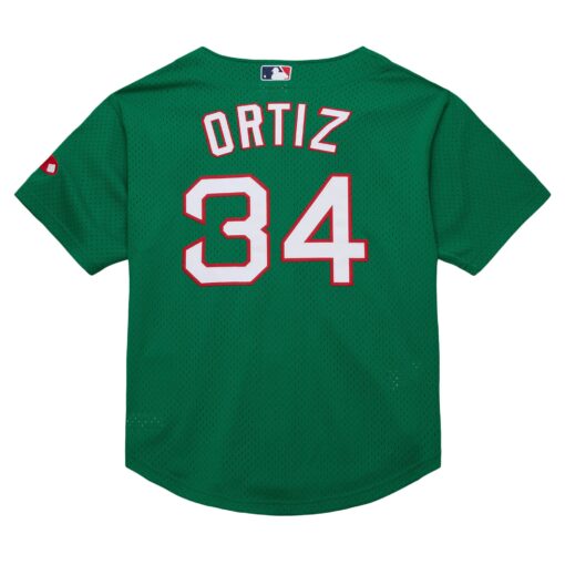 Men's Boston Red Sox David Ortiz Mitchell & Ness Kelly Green Cooperstown Collection Mesh Batting Practice Jersey - Image 3