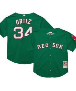 Men's Boston Red Sox David Ortiz Mitchell & Ness Kelly Green Cooperstown Collection Mesh Batting Practice Jersey