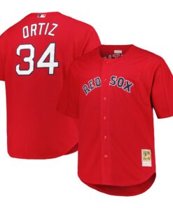 Men's Boston Red Sox David Ortiz Mitchell & Ness Red Big & Tall Cooperstown Collection Batting Practice Jersey