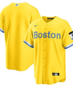 Men's Boston Red Sox Gold/Light Blue City Connect Jersey