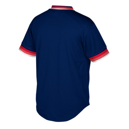 Men's Boston Red Sox Mitchell & Ness Navy Big & Tall Cooperstown Collection Mesh Wordmark V-Neck Jersey - Image 3