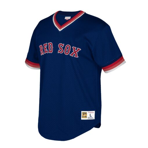 Men's Boston Red Sox Mitchell & Ness Navy Big & Tall Cooperstown Collection Mesh Wordmark V-Neck Jersey - Image 2