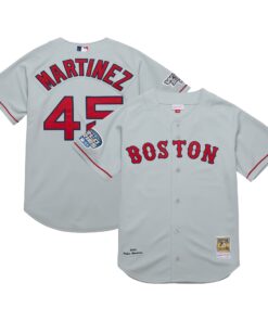Men's Boston Red Sox Pedro Martinez Mitchell & Ness Gray 2004 Cooperstown Collection Throwback Jersey