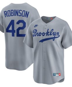 Men's Brooklyn Dodgers Jackie Robinson Gray Throwback Cooperstown Collection Limited Jersey