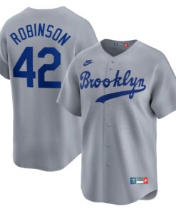 Men's Brooklyn Dodgers Jackie Robinson Gray Throwback Cooperstown Collection Limited Jersey