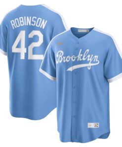Men's Brooklyn Dodgers Jackie Robinson Light Blue Alternate Cooperstown Collection Player Jersey