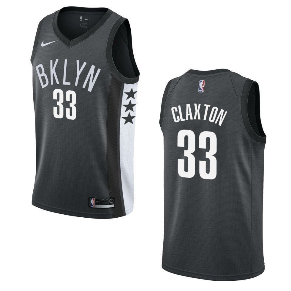 Men's Brooklyn Nets 33 Nicolas Claxton Statement Swingman Jersey - Black - JS295