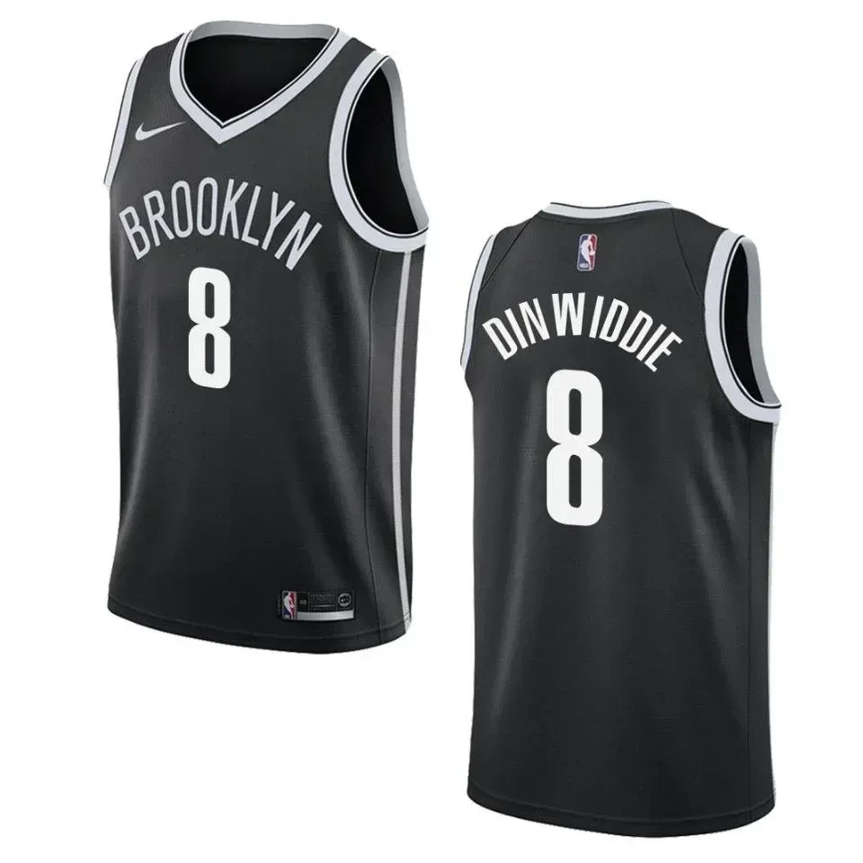 Men's Brooklyn Nets 8 Spencer Dinwiddie Icon Swingman Jersey - Black - JS308