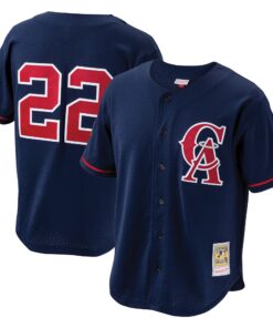 Men's California Angels Bo Jackson Mitchell & Ness Navy Cooperstown Collection Mesh Batting Practice Button-Up Jersey