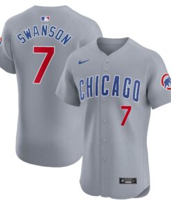 Men's Chicago Cubs Dansby Swanson Gray Road Elite Player Jersey