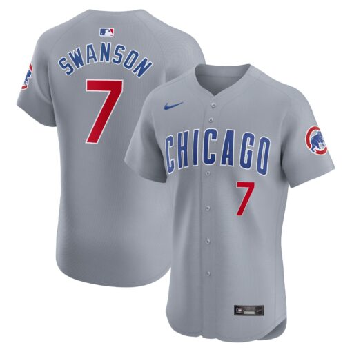 Men's Chicago Cubs Dansby Swanson Gray Road Elite Player Jersey