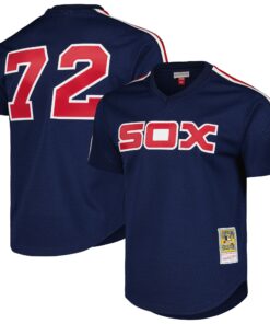 Men's Chicago White Sox Carlton Fisk Mitchell & Ness Navy 1983 Cooperstown Collection Mesh Batting Practice Jersey