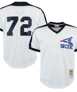 Men's Chicago White Sox Carlton Fisk Mitchell & Ness White Cooperstown Mesh Batting Practice Jersey
