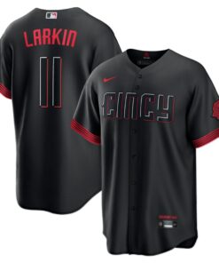 Men's Cincinnati Reds Barry Larkin Black City Connect Player Jersey