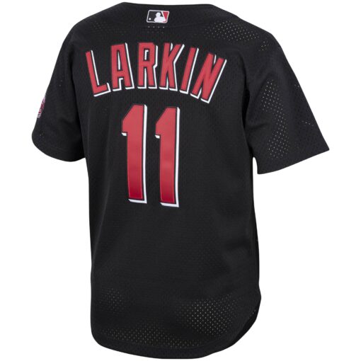 Men's Cincinnati Reds Barry Larkin Mitchell & Ness Black Cooperstown Collection Mesh Batting Practice Button-Up Jersey - Image 3