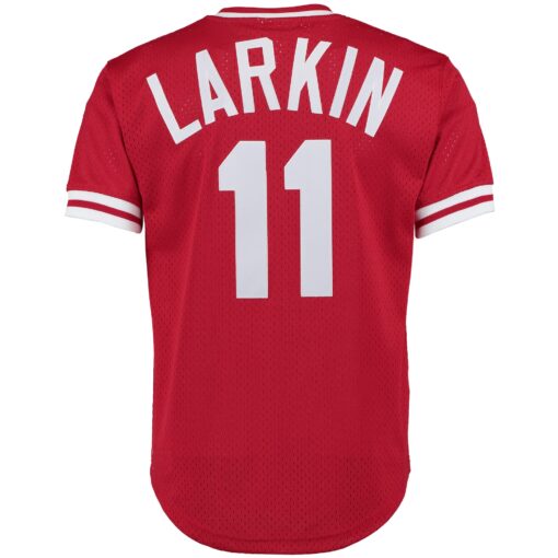 Men's Cincinnati Reds Barry Larkin Mitchell & Ness Red Cooperstown Collection Mesh Batting Practice Button-Up Jersey - Image 3
