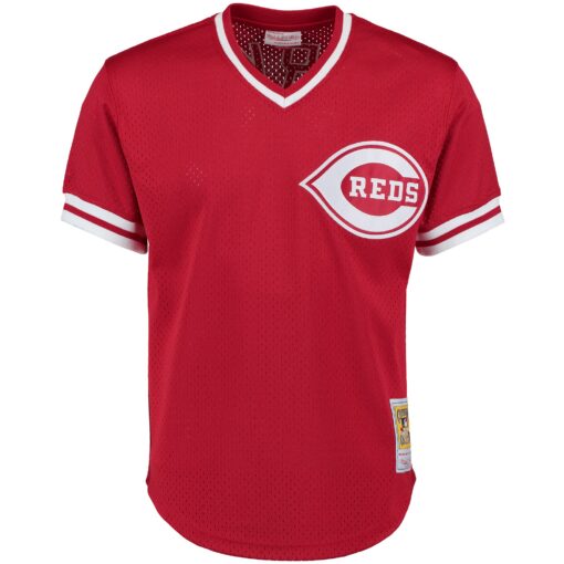 Men's Cincinnati Reds Barry Larkin Mitchell & Ness Red Cooperstown Collection Mesh Batting Practice Button-Up Jersey - Image 2