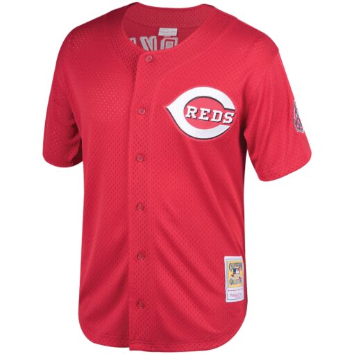 Men's Cincinnati Reds Barry Larkin Mitchell & Ness Red Throwback Cooperstown Mesh Batting Practice Jersey - Image 2