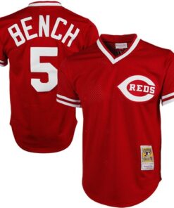 Men's Cincinnati Reds Johnny Bench Mitchell & Ness Red 1983 Cooperstown Collection Mesh Batting Practice Jersey