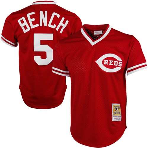 Men's Cincinnati Reds Johnny Bench Mitchell & Ness Red 1983 Cooperstown Collection Mesh Batting Practice Jersey