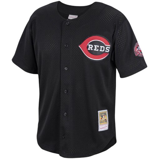 Men's Cincinnati Reds Ken Griffey Jr. Mitchell & Ness Black Cooperstown Collection Mesh Batting Practice Button-Up Jersey - Image 2