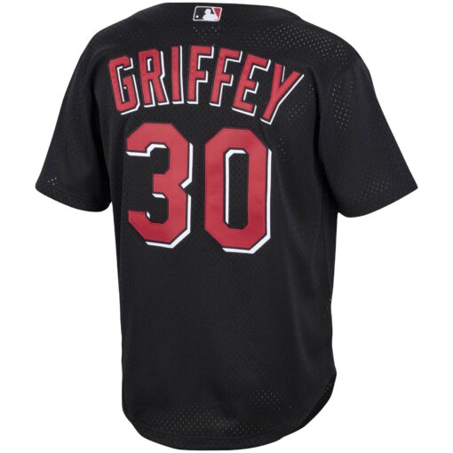 Men's Cincinnati Reds Ken Griffey Jr. Mitchell & Ness Black Cooperstown Collection Mesh Batting Practice Button-Up Jersey - Image 3