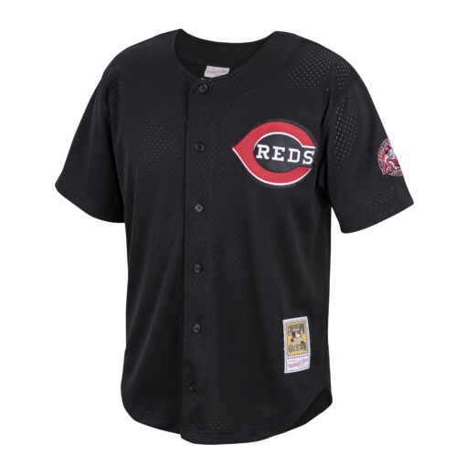 Men's Cincinnati Reds Ken Griffey Jr. Mitchell & Ness Black Cooperstown Collection Mesh Batting Practice Button-Up Jersey - Image 2