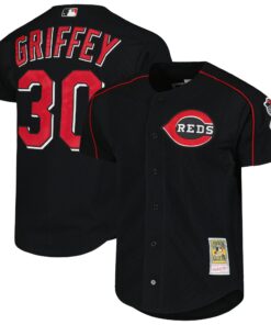 Men's Cincinnati Reds Ken Griffey Jr. Mitchell & Ness Black Cooperstown Collection Mesh Batting Practice Jersey