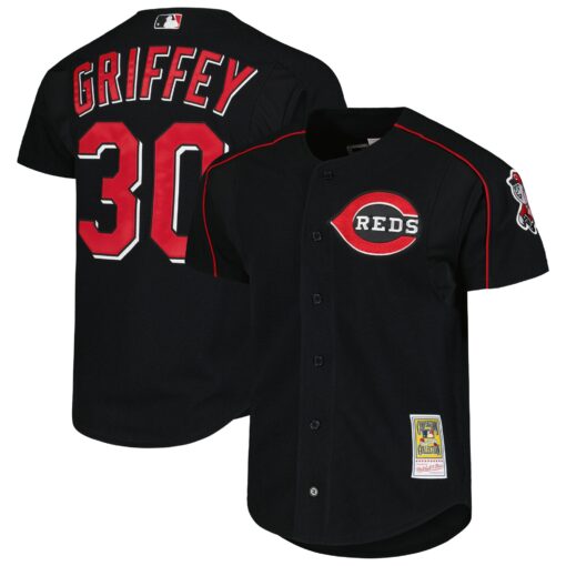 Men's Cincinnati Reds Ken Griffey Jr. Mitchell & Ness Black Cooperstown Collection Mesh Batting Practice Jersey
