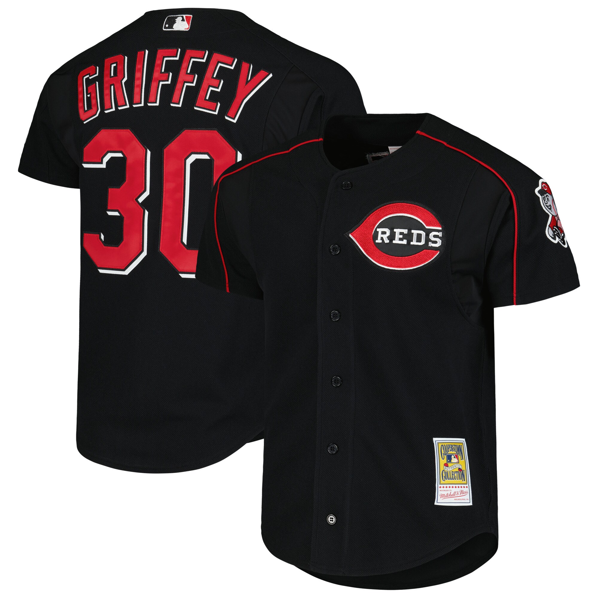 Men's Cincinnati Reds Ken Griffey Jr. Mitchell & Ness Black Cooperstown Collection Mesh Batting Practice Jersey