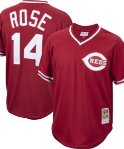 Men's Cincinnati Reds Pete Rose Mitchell & Ness Red Cooperstown Collection Mesh Batting Practice Jersey