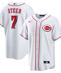 Men's Cincinnati Reds Spencer Steer White Home Jersey