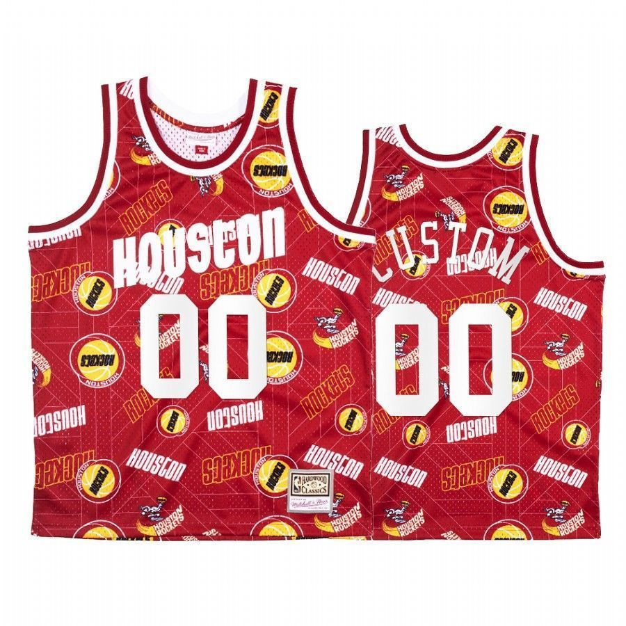 Men's Custom 00 Houston Rockets Red Tear Up Pack Jersey - JS914