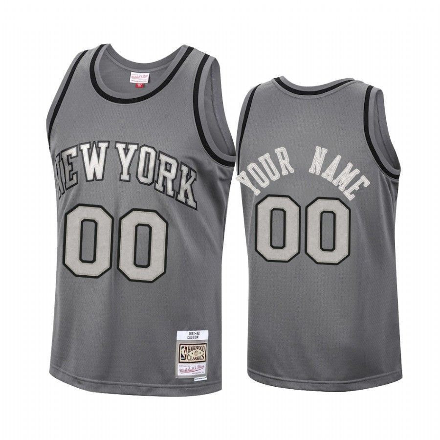 Men's Custom 00 New York Knicks Metal Works Jersey Charcoal - JS460