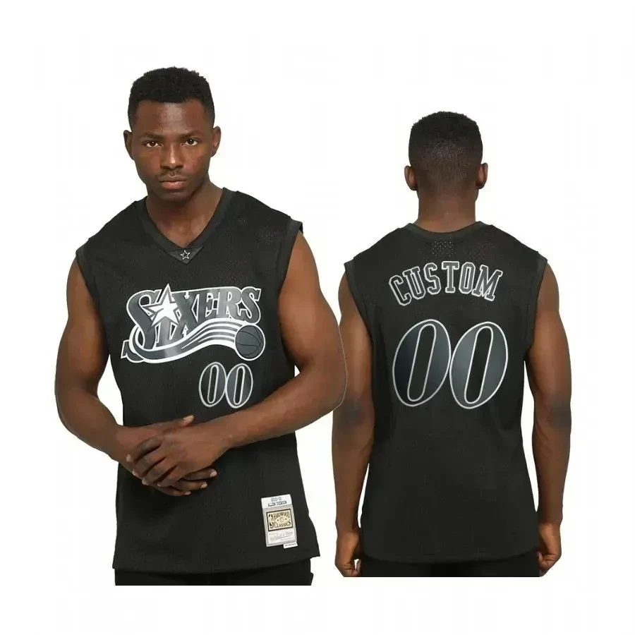 Men's Custom Philadelphia 76ers Hardwood Classics Black Jersey Allocation - JS277