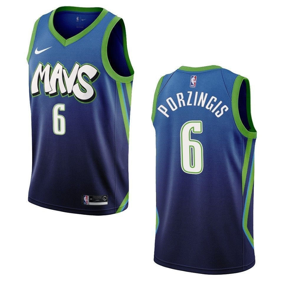 Men's Dallas Mavericks 6 Kristaps Porzingis City Edition Swingman Jersey - Blue - JS321