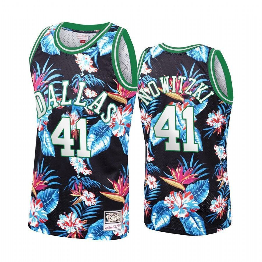 Men's Dallas Mavericks Dirk Nowitzki 41 Floral Fashion Jersey - JS285