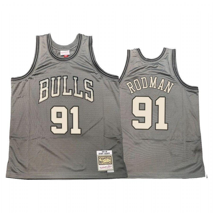 Men's Dennis Rodman 91 Chicago Bulls Hardwood Classics Jersey Gray - JS499