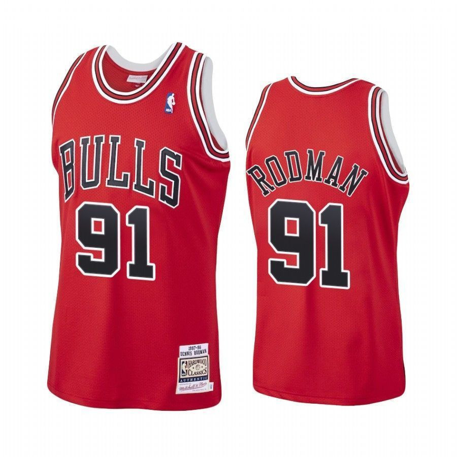 Men's Dennis Rodman 91 Chicago Bulls Red Hardwood Classics Jersey - JS510