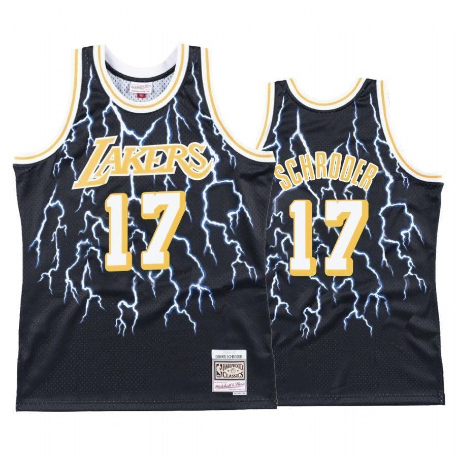 Men's Dennis Schroder 17 Los Angeles Lakers Black Lightning Jersey - JS575