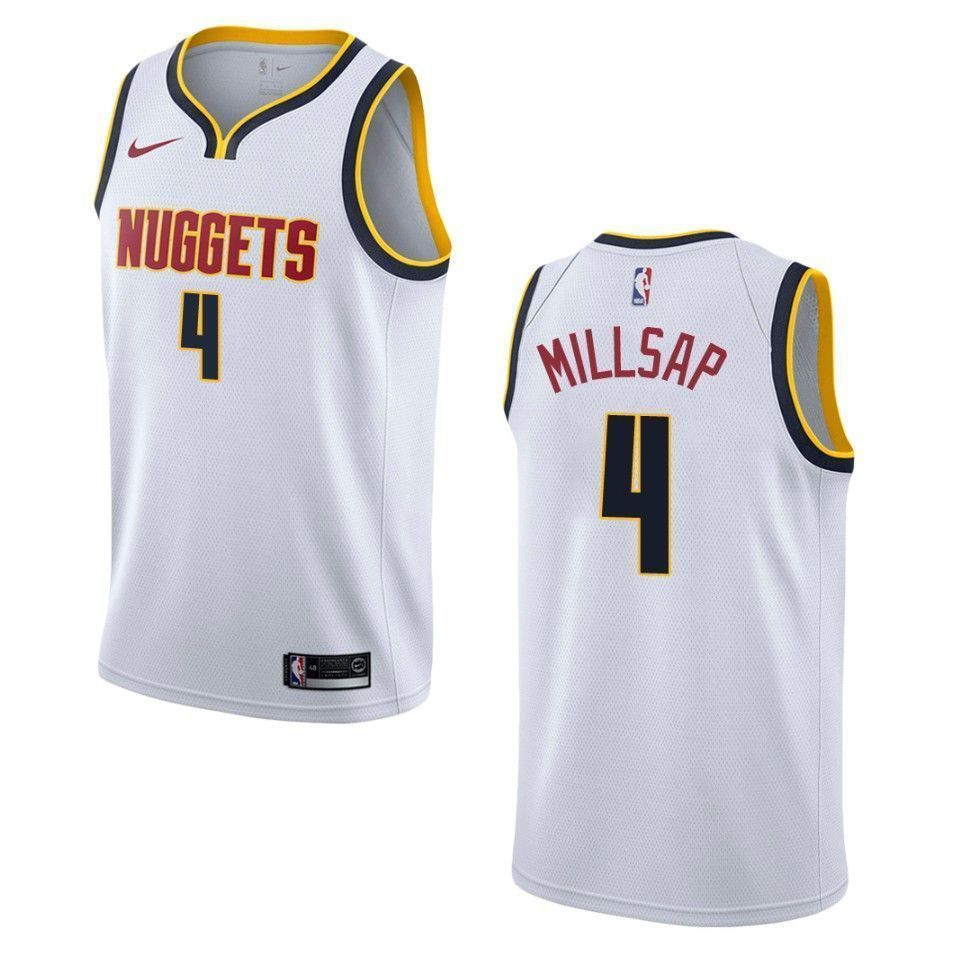 Men's Denver Nuggets 4 Paul Millsap Association Swingman Jersey - Wihte - JS652