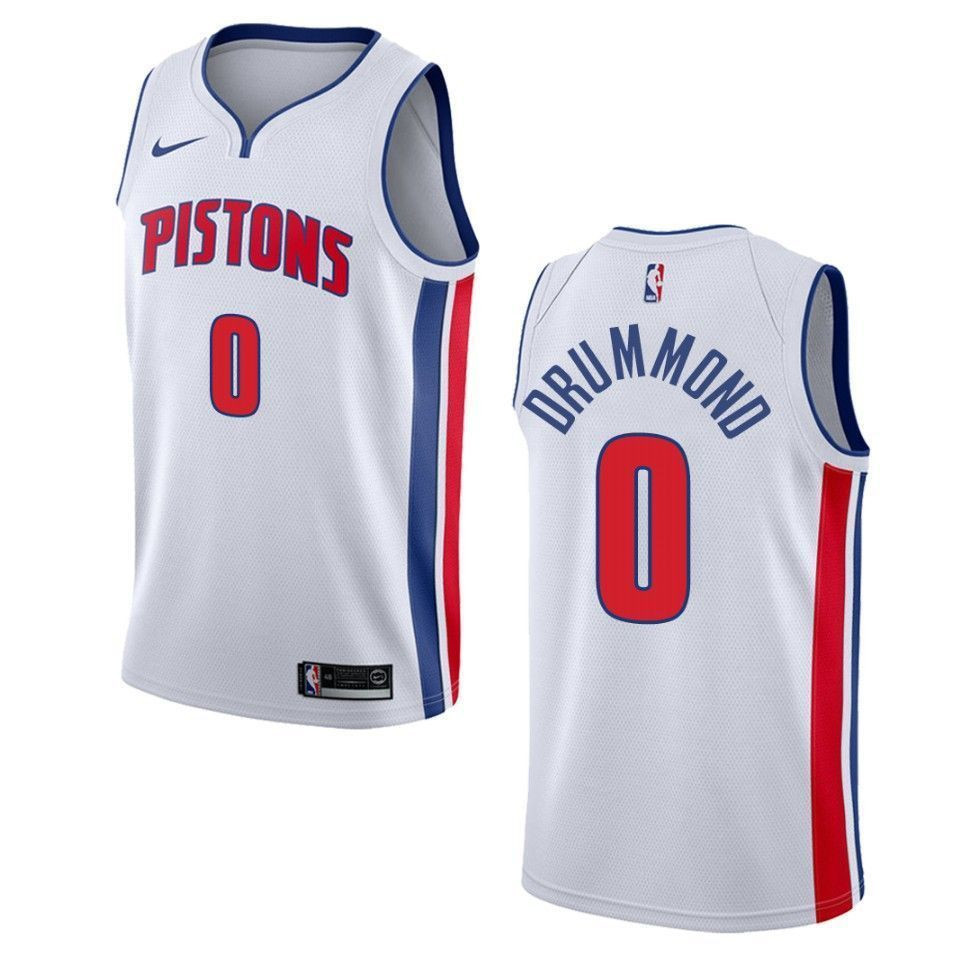 Men's Detroit Pistons 0 Andre Drummond Association Swingman Jersey - White - JS645