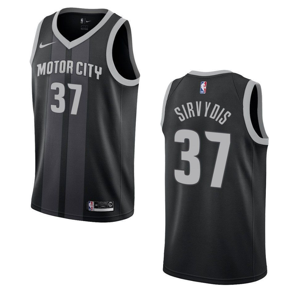 Men's Detroit Pistons 37 Deividas Sirvydis City Swingman Jersey - Black - JS717