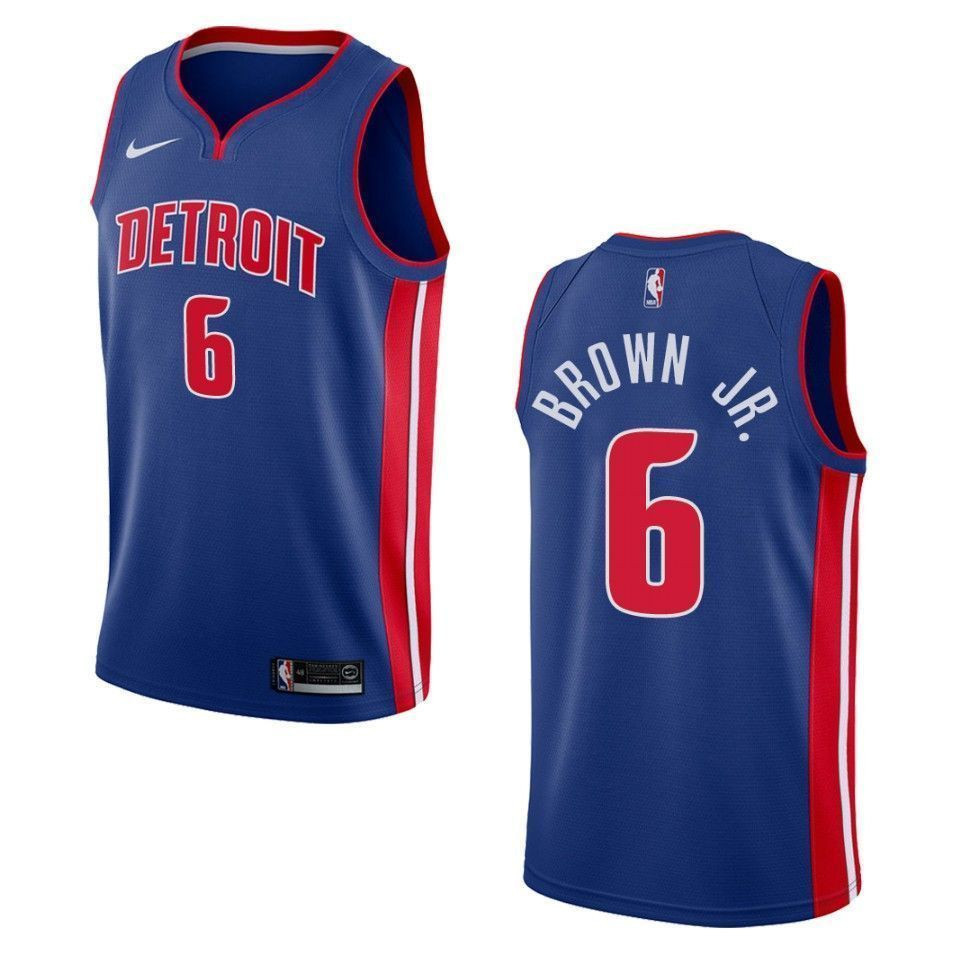 Men's Detroit Pistons 6 Bruce Brown Jr. Icon Swingman Jersey - Blue - JS899