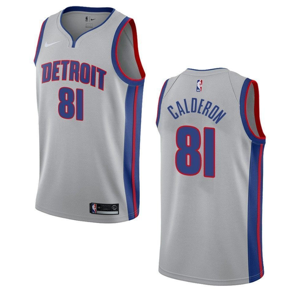 Men's Detroit Pistons 81 Jose Calderon Statement Swingman Jersey - Gray - JS283