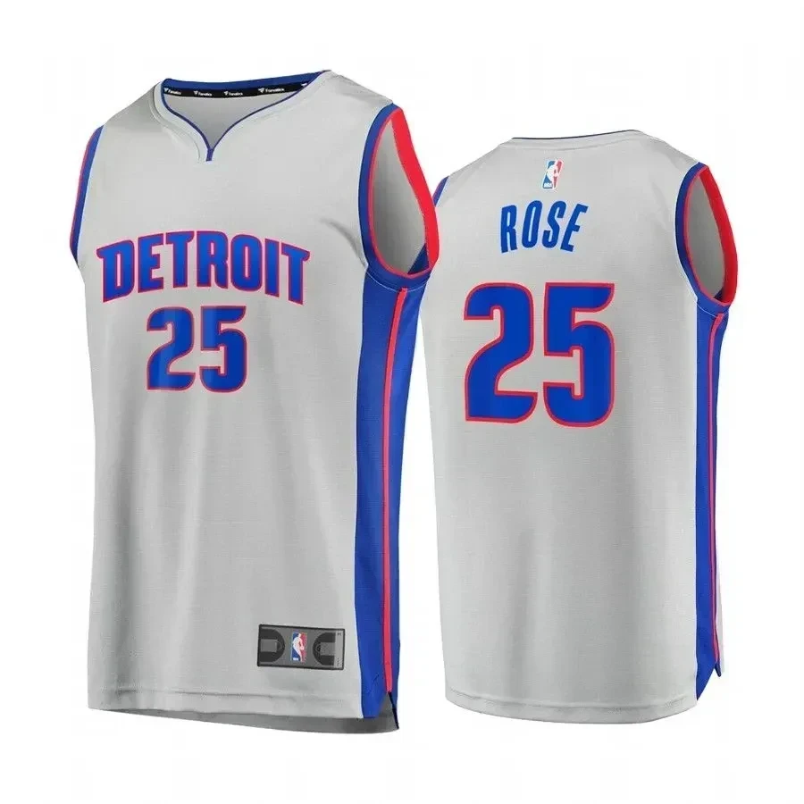 Men's Detroit Pistons Derrick Rose Gray Statet Jersey - JS336